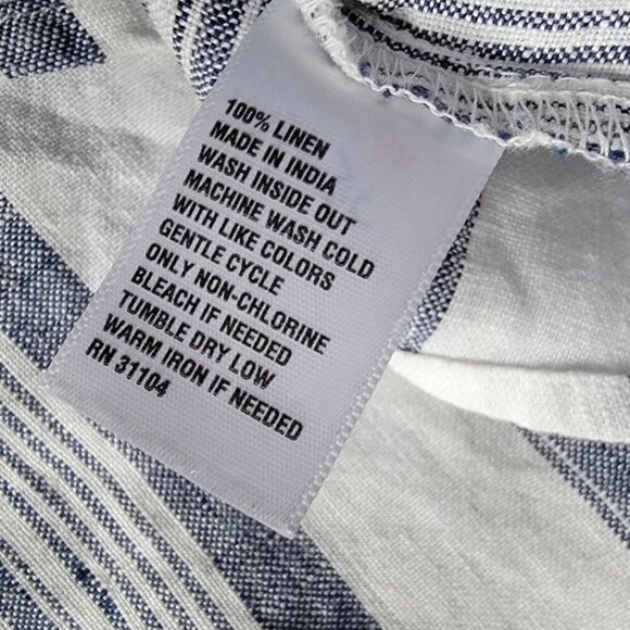 Striped Blue & White Linen Sleeveless Dress with  Straps - Picture 7 of 9